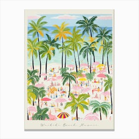 Poster Of Waikiki Beach, Honolulu, Hawaii, Matisse And Rousseau Style 4 Canvas Print