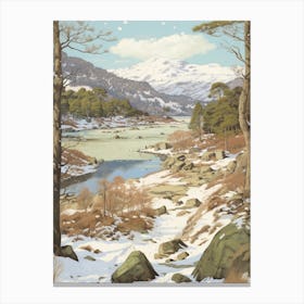 Vintage Winter Illustration Snowdonia National Park United Kingdom 2 Canvas Print