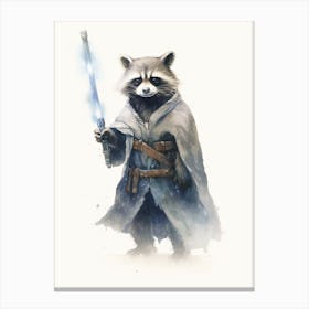 Puppy Racoon As A Jedi Watercolour 3 Canvas Print