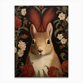 Squirrel Portrait With Rustic Flowers 1 Canvas Print