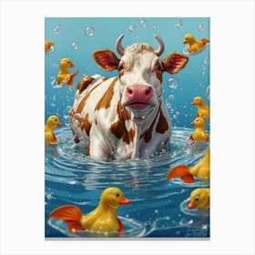 Cow With Ducks Canvas Print