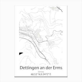 Dettingen An Der Erms,Germany Minimalist Map Canvas Print