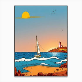 Sailboat At Sunset Canvas Print