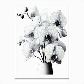 Detailed Orchids In A Vase B&w Canvas Print