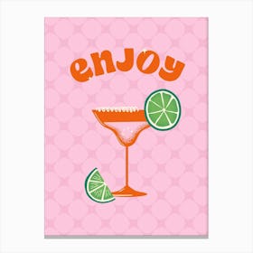 Enjoy Margarita Modern Pink Cocktail Art Print Canvas Print