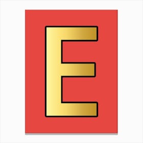 Letter E Gold Alphabet Red Canvas Print