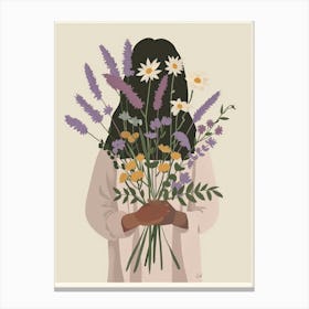 Spring Girl With Purple Flowers 4 Canvas Print