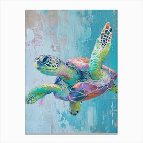 Green Pink Brushstroke Sea Turtle Canvas Print