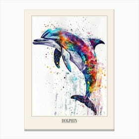 Dolphin Colourful Watercolour 2 Poster Canvas Print