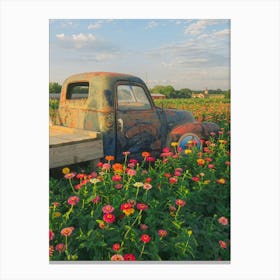 Old Truck In Flower Field Canvas Print