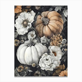 Pumpkins And Flowers Canvas Print