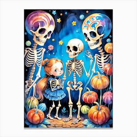 Cute Halloween Skeleton Family Painting (23) Canvas Print