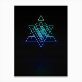 Neon Blue and Green Abstract Geometric Glyph on Black n.0389 Canvas Print