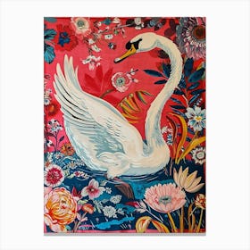 Floral Animal Painting Swan 3 Canvas Print