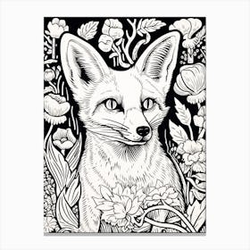 Fox In The Forest Linocut White Illustration 15 Canvas Print