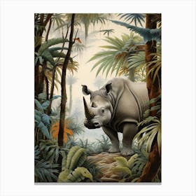 Deep In The Leaves Rhino Realistic Illustration 4 Canvas Print
