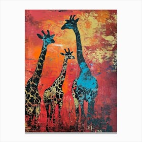 Giraffe Herd In The Red Sunset 4 Canvas Print