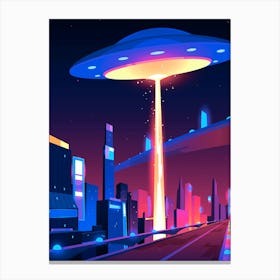 Alien Spaceship, UFO - synthwave neon poster Canvas Print