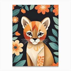 Floral Cute Baby Puma Nursery Illustration (6) Canvas Print