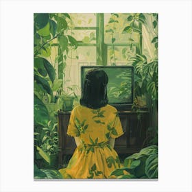 Girl Watching Tv Canvas Print