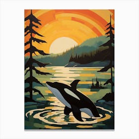 Matisse Style Orca With Sunset 2 Canvas Print