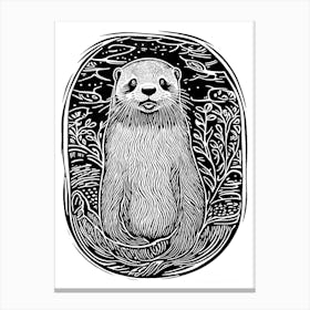 Otter Linocut 1 Canvas Print