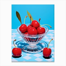 Pop Art Cherries Blue Background 1 Canvas Print