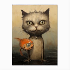 Cat With Fish 1 Canvas Print