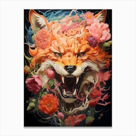 Fox With Flowers 1 Canvas Print