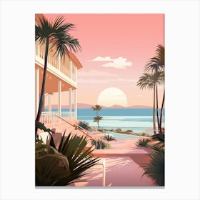 An Illustration In Pink Tones Of Palm Beach Australia 3 Canvas Print