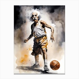 Albert Einstein Playing Basketball Abstract Painting (1) Canvas Print