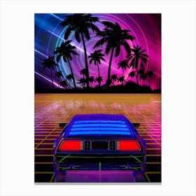 Neon landscape: Synthwave horizon & car, outrun [synthwave/vaporwave/cyberpunk] — aesthetic retrowave neon poster Canvas Print