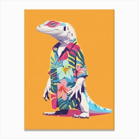 Lizard In A Floral Shirt Modern Colourful Abstract Illustration 3 Canvas Print