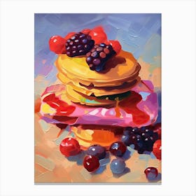 Pancake With Berries Oil Painting 4 Canvas Print