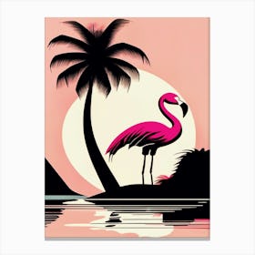 Flamingo, Palm Tree, Sunset Canvas Print