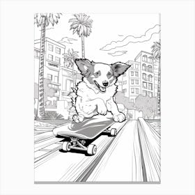 Papillon Dog Skateboarding Line Art 3 Canvas Print