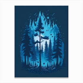 A Fantasy Forest At Night In Blue Theme 47 Canvas Print