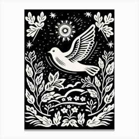 B&W Bird Linocut Dove 4 Canvas Print