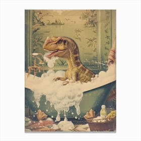 Dinosaur In The Bubble Bath Retro Collage 2 Canvas Print