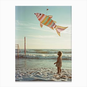 An Endearing Scene Of A Child Amused With A Weightless Oversized Candy Stripe Fish Floating Above (3) Canvas Print