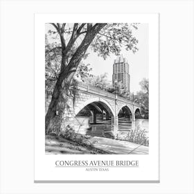 Congress Avenue Bridge Austin Texas Black And White Drawing 1 Poster Canvas Print