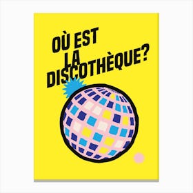 Yellow Gcse French Disco Typographic Canvas Print