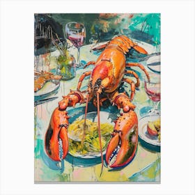 Kitsch Lobster Banquet Painting 2 Canvas Print