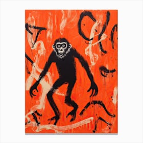 Spider Monkey, Woodblock Animal Drawing 3 Canvas Print