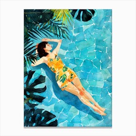 Watercolor Tropical Girl In Swimsuit Canvas Print
