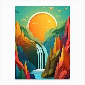 Abstract Landscape With Waterfall Canvas Print