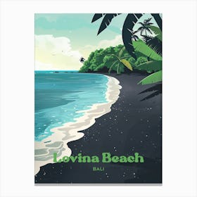 Lovina Beach Bali Black Sand Digital Travel Illustration Canvas Print