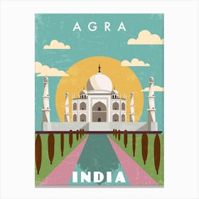 Agra, India — Retro travel minimalist poster Canvas Print