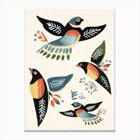 Folk Style Bird Painting Barn Swallow 1 Canvas Print