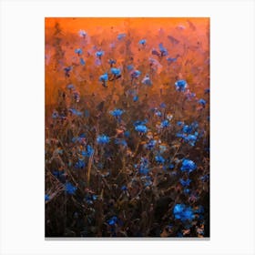 Flowers In A Field At Sunset Oil Painting Landscape Canvas Print